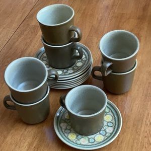 Franciscan “Reflections” Vintage Earthenware Mugs with Saucers